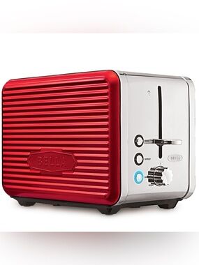 Bella Red and Silver 2-Slice Toaster with Chrome Accents